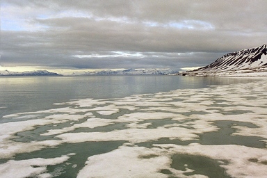 Isfjorden-vuonon lahti kesäyön auringossa juhannusviikolla 2002.