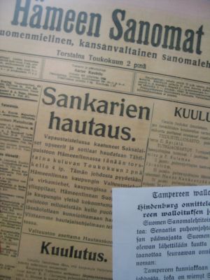 Hämeen Sanomat kertoi sankarien hautauksesta etusivullaan 2. toukokuuta.