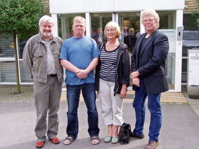 Nordiska Journalistklubbens nya styrelse: Einar Gullvåg Stålesen (vas.) Patrick Holmström, Ann Grete Bangsund ja Sten Ulrik Johannessen.